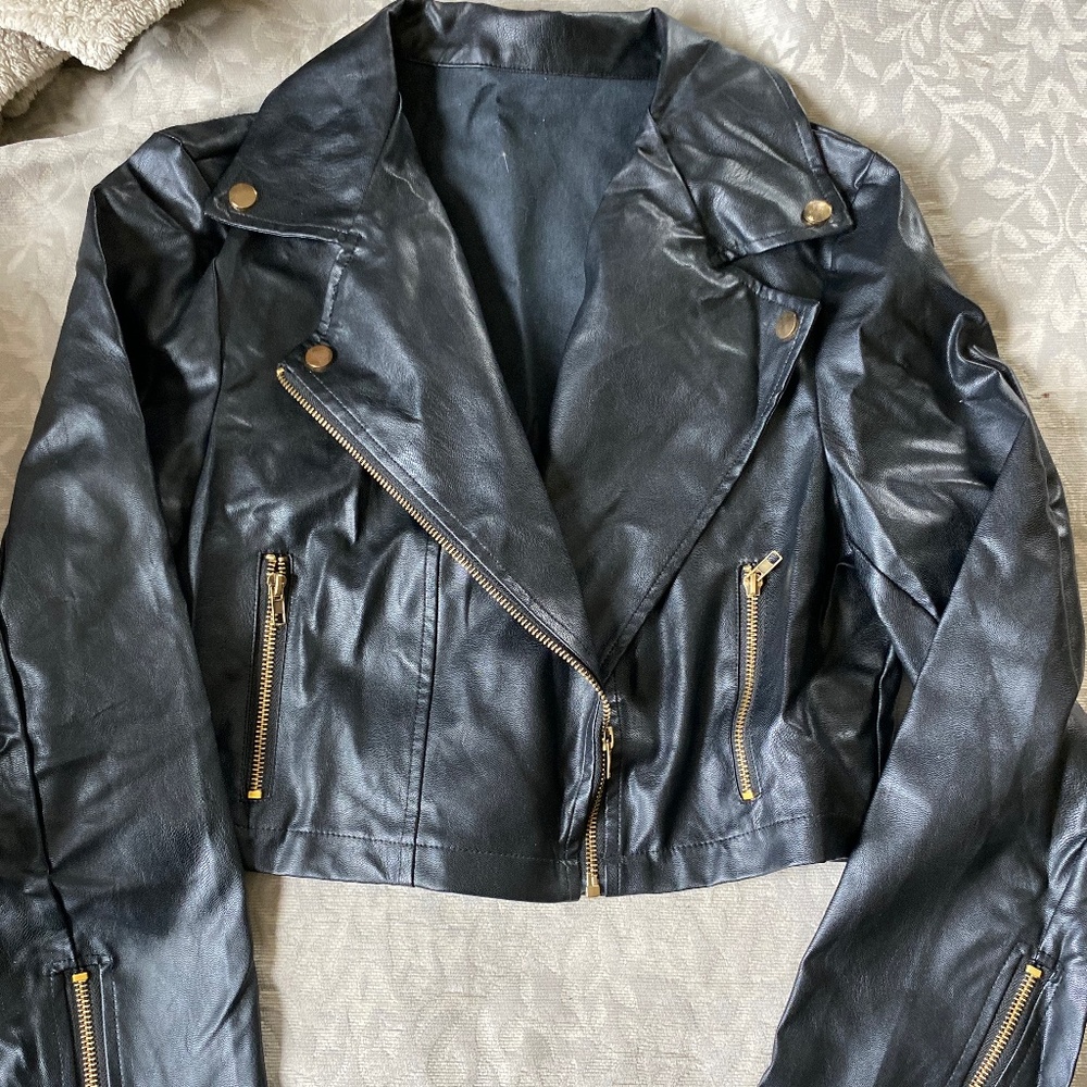 Cropped Leather Jacket - image 1